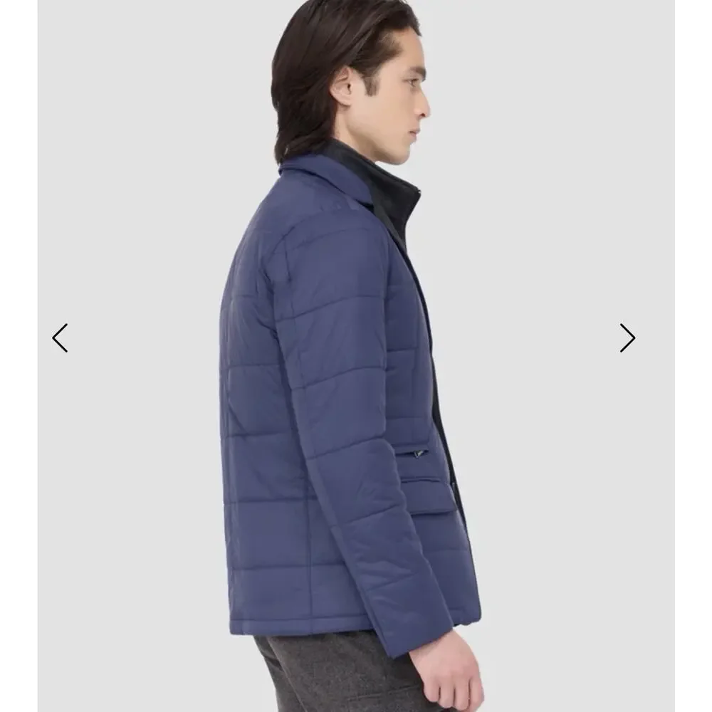 Bugatchi Mens Three Button Quilted Blazer with Detachable Bib navy size M